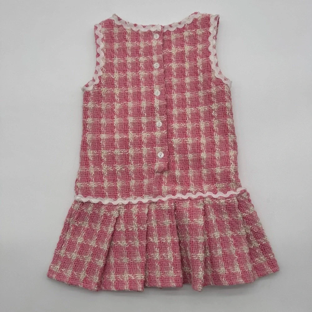 Badgley Mischka Caroline Pink Plaid Tweed Drop Waist Pleated‎ Dress 4T Girls
